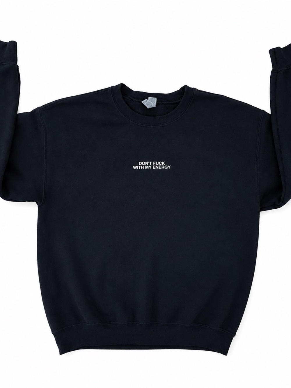 Black Crewneck Sweatshirt with Center Slogan